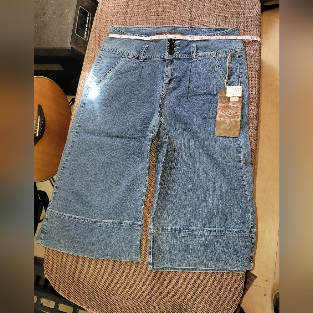Denim Blue Wide Leg High Waist Capris With Stretch Size 13